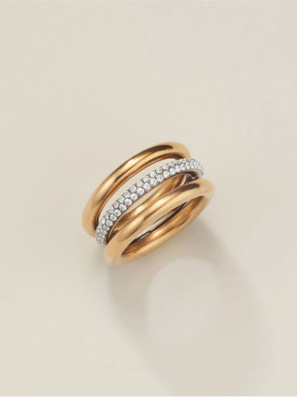 Stainless Steel Luxe Two-Tone CZ Orbit Ring - Size 5 ONLY